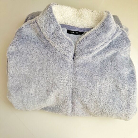 NATORI Lounger Robe Caftan XL Velour Sherpa Zip Front Slate Purple Zip WORN ONCE - Picture 7 of 10